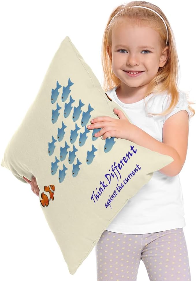 Moslion Many Fishes Think Differently Against The Current Fish Contrast Group Throw Pillow Covers Pillowcases 18x18 Inch Cotton Linen Home Pillow Protector for Men Women - Image 2